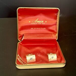 Vintage Anson Diamond Cufflinks 12K Gold Filled Groom Wedding MCM Mad Men w Box